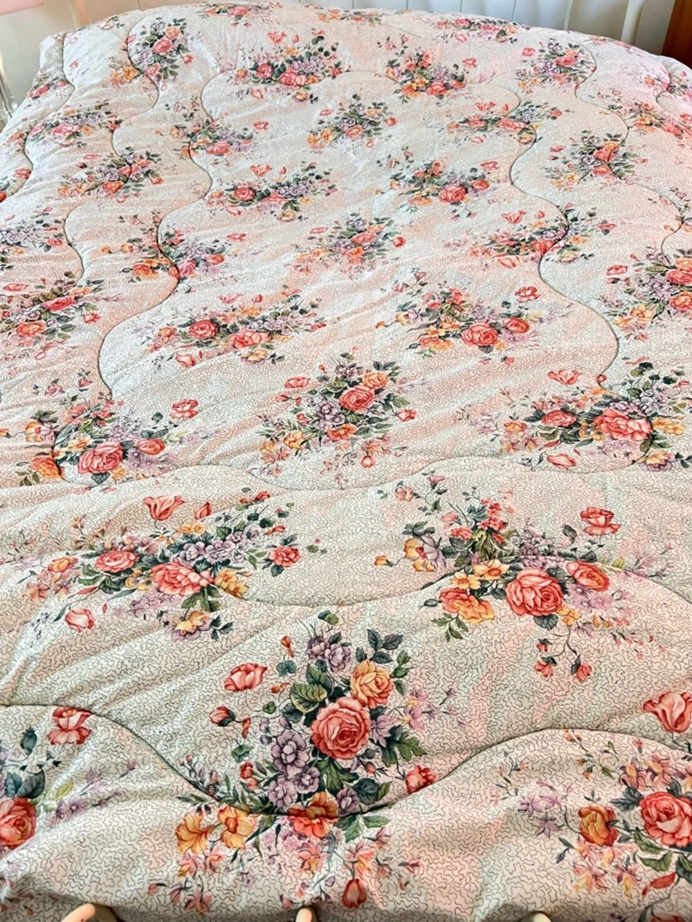 Vtg Mario Buatta Marissa Quilted Reversible Roses Floral Twin Comforter 62”x86”